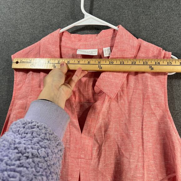 Susan Graver Pure Petite Cross-Dyed Linen Blend Tunic Coral Bloom, Petite 2X - Picture 6 of 9